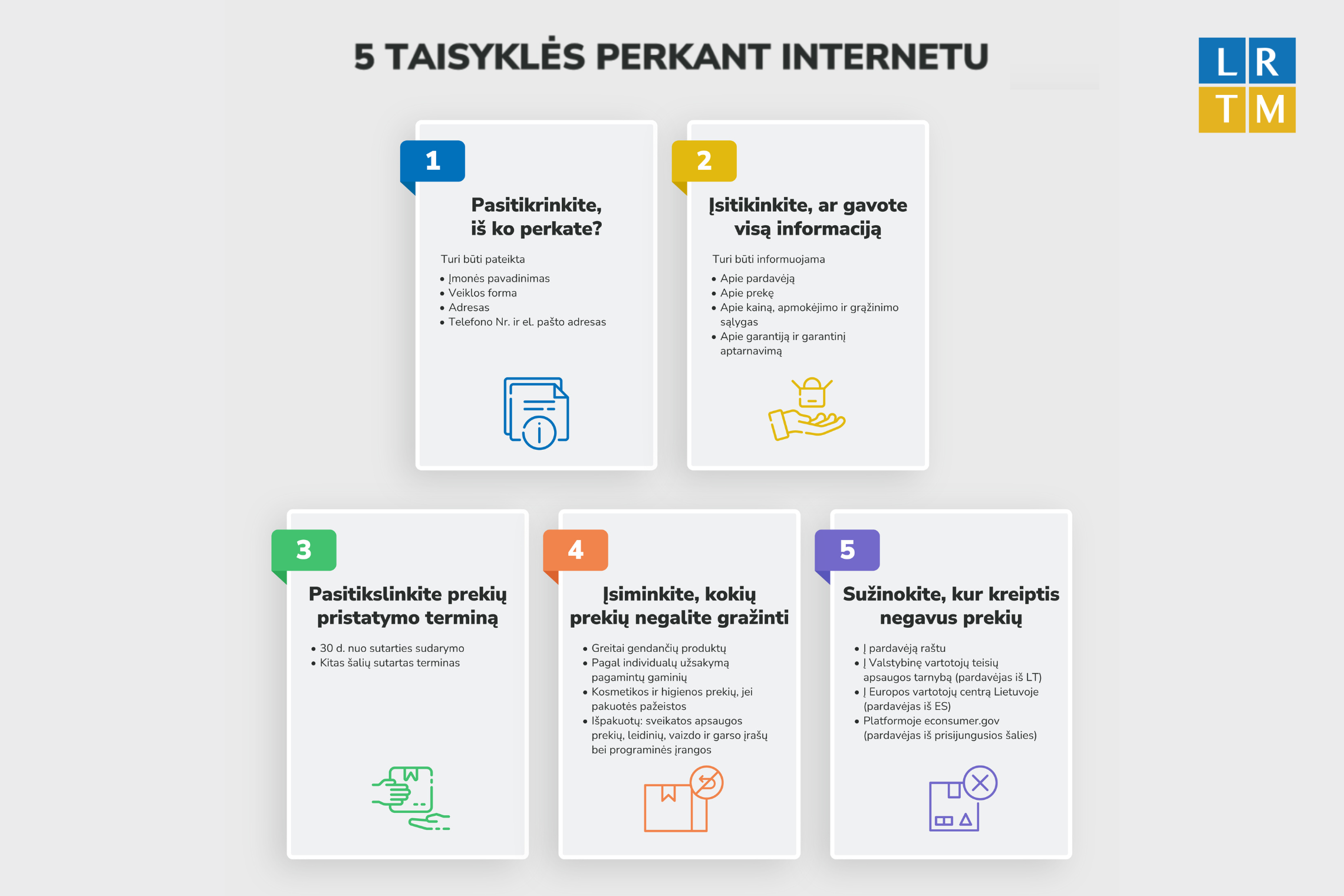 Infografikas, kuriame aprašytos 5 taisyklės. Tas pati informacija yra ir žemiau esančiame tekste.